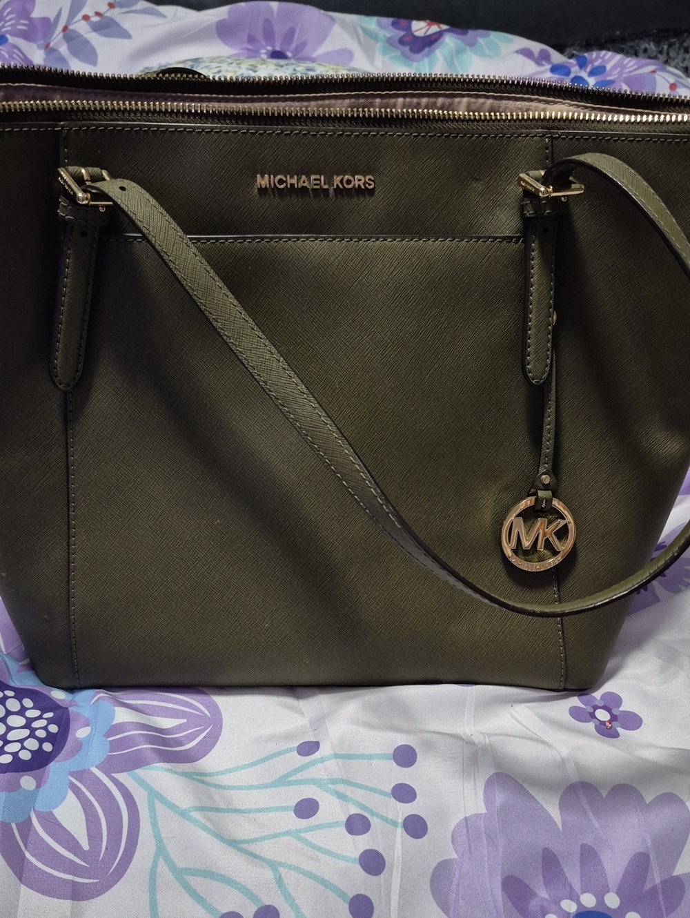 Michael Kors Olive Saffiano Tote with Gold Hardware
